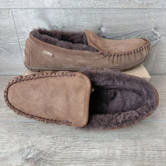 LL Bean Slippers Men Size 13 Brown Wicked Good Venetian Sheepskin Loafer 296508 - Picture 1 of 13